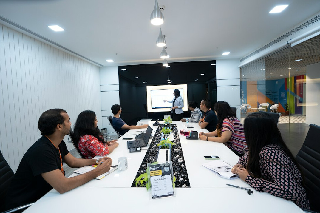 corporate team sharing stories